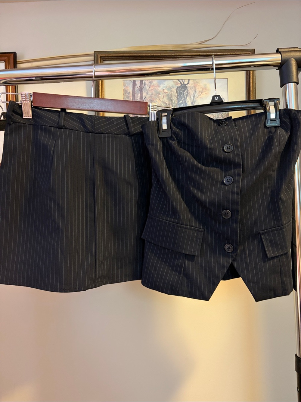 Tailored Black Pinstripe Women’s Shorts - Professional Skort Style